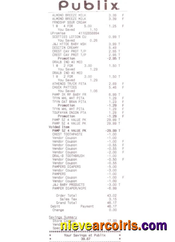 Publix supermarket receipt